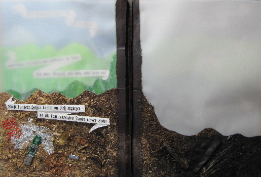 Heidrun Wettengl, Vom Lied der Erde, Doppelseite aus dem K�nstlerbuch, Mixed Material, 35x25 cm, 2013